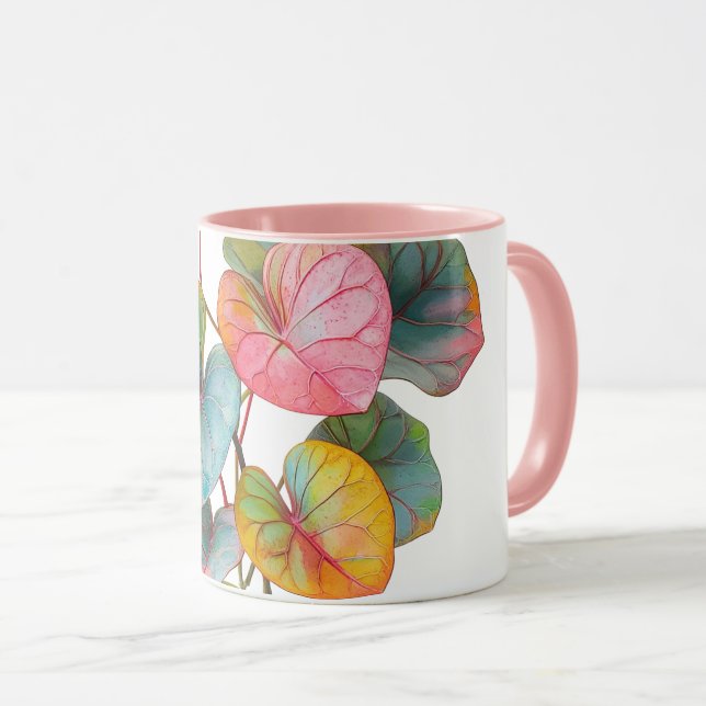 colourful leaf pink plant mug (Front Right)