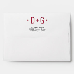 Colourful leaf print, burgundy red initials weddin envelope