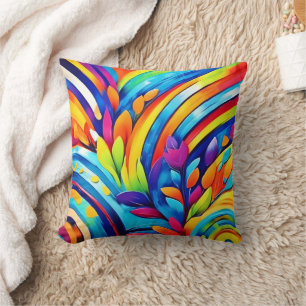 Colourful Leafe Shapes and Abstract Patterns Cushion