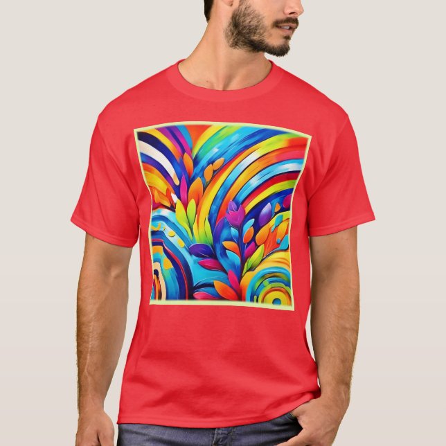 Colourful Leafe Shapes and Abstract Patterns T-Shirt (Front)
