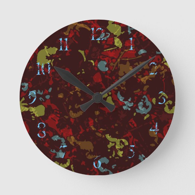 Colourful leaves and flowers against camouflage round clock (Front)