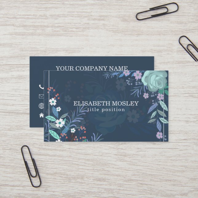 Colourful Leaves and Flowers Business Card (Front/Back In Situ)