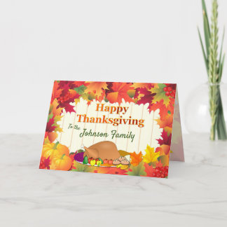 Colourful Leaves and Roast Turkey Thanksgiving Holiday Card