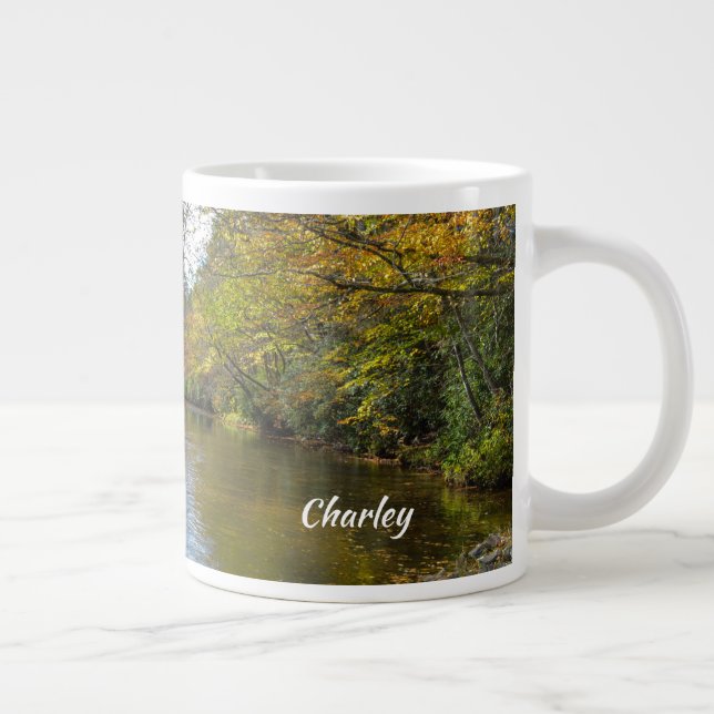 Colourful Leaves Fall Reflections on Autumn Stream Large Coffee Mug (Right)