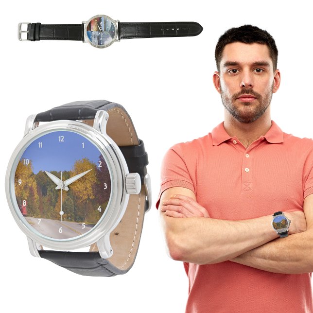 Colourful Leaves Fall Season Trolley Car Travel WI Watch (Zazzle Colorful Leaves Fall Season Trolley Car Travel WI Watch)