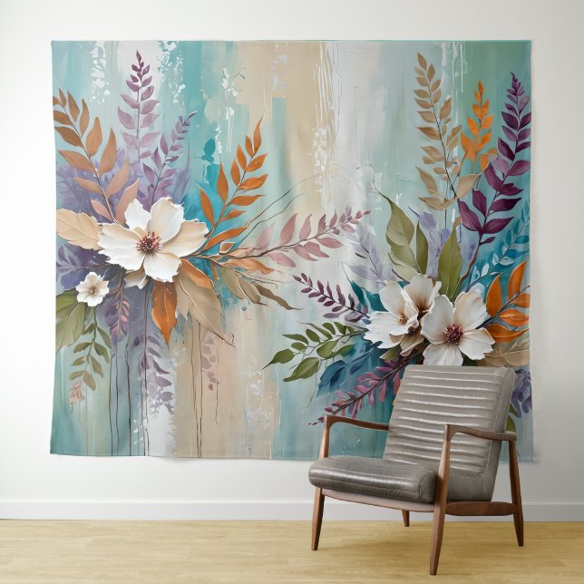 Colourful Leaves Floral-Abstract Beachy Tapestry (In Situ (Horizontal))