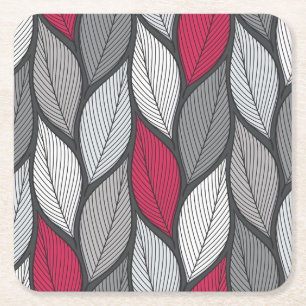 Colourful leaves: hand-drawn seamless pattern. square paper coaster