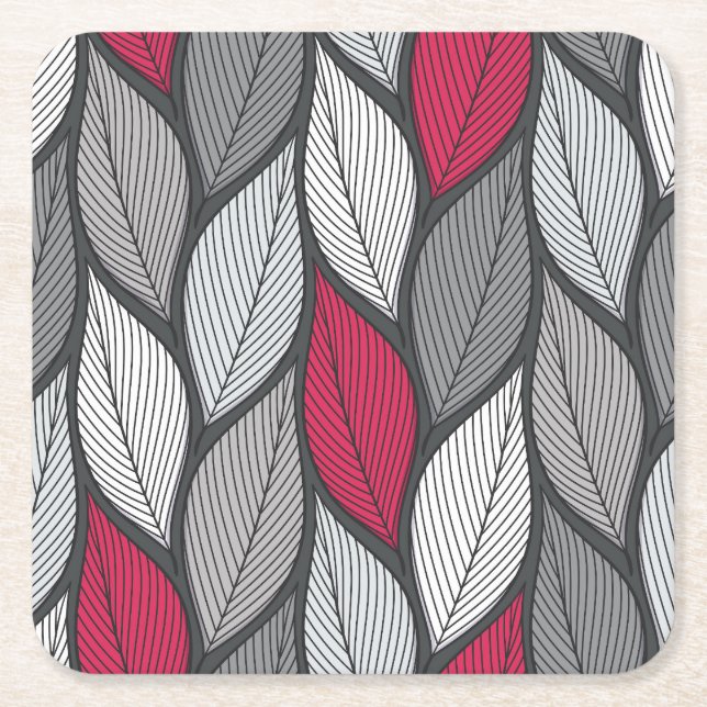 Colourful leaves: hand-drawn seamless pattern. square paper coaster (Front)