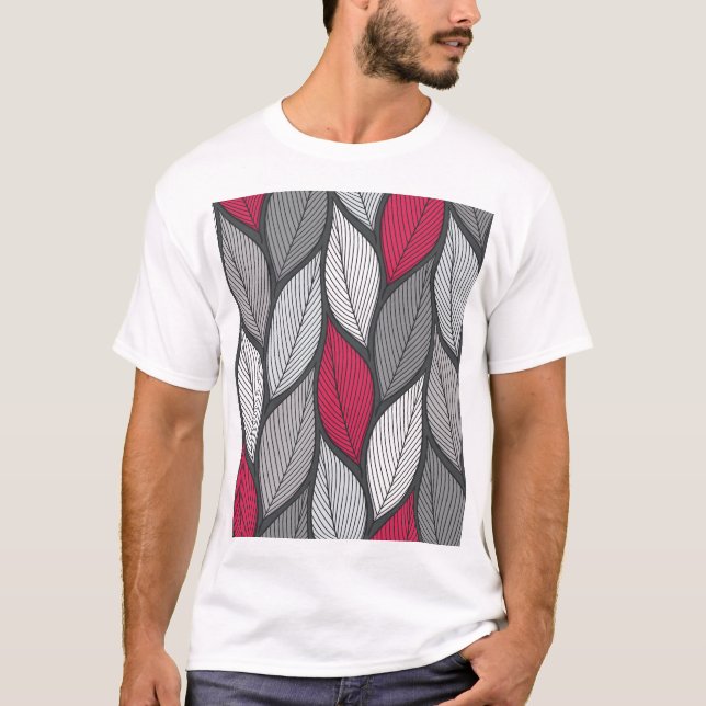 Colourful leaves: hand-drawn seamless pattern. T-Shirt (Front)