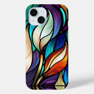 Colourful leaves in Stained Glass Look iPhone 15 Case