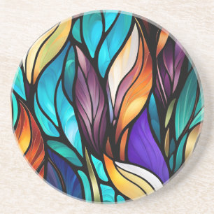 Colourful leaves in Stained Glass Look Coaster