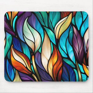 Colourful leaves in Stained Glass Look Mouse Pad