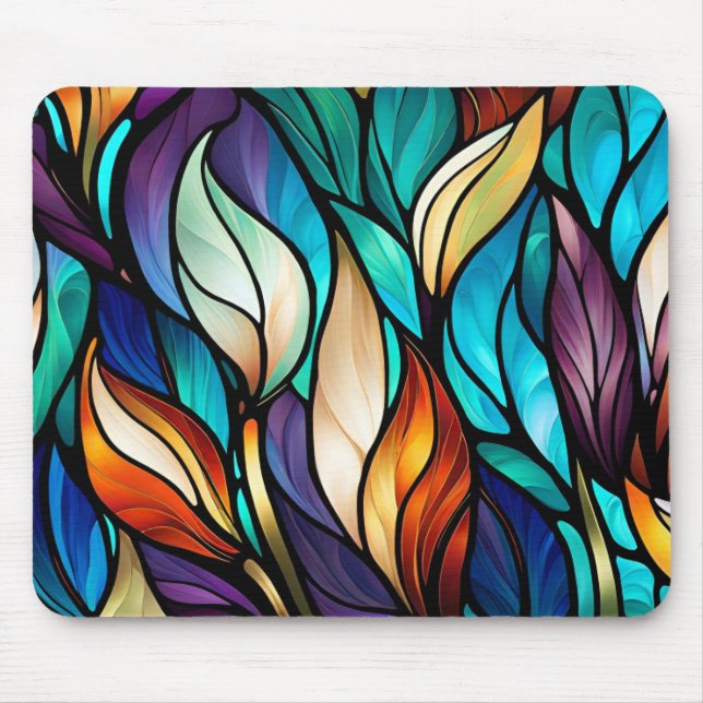 Colourful leaves in Stained Glass Look Mouse Pad (Front)