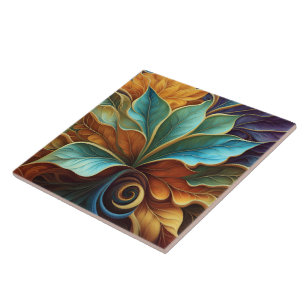 Colourful Leaves in Swirling Pattern Design Ceramic Tile
