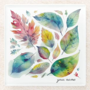 Colourful leaves in watercolor Coaster