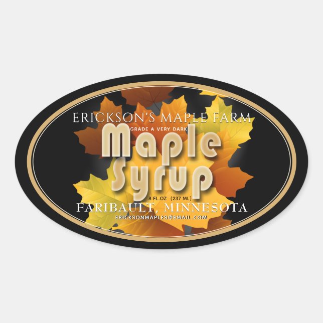 Colourful Leaves Maple Syrup Fully Editable Oval Sticker (Front)