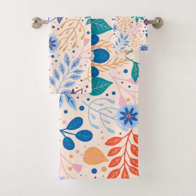 Colourful Leaves Modern Foliage Pattern Bath Towel Set (Insitu)