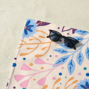 Colourful Leaves Modern Foliage Pattern Beach Towel