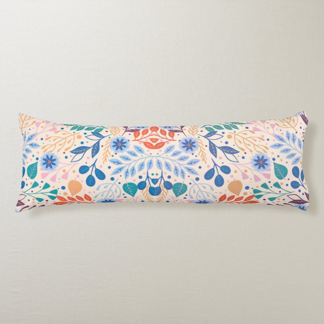 Colourful Leaves Modern Foliage Pattern Body Cushion (Front)