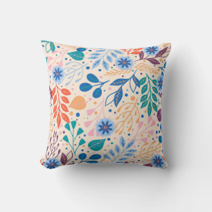 Colourful Leaves Modern Foliage Pattern Cushion
