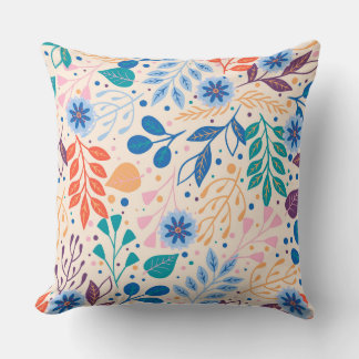 Colourful Leaves Modern Foliage Pattern Cushion