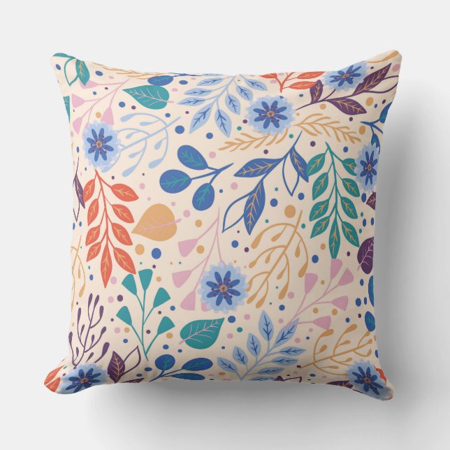 Colourful Leaves Modern Foliage Pattern Cushion (Front)