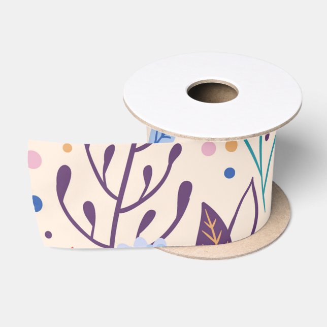 Colourful Leaves Modern Foliage Pattern Satin Ribbon (Spool)