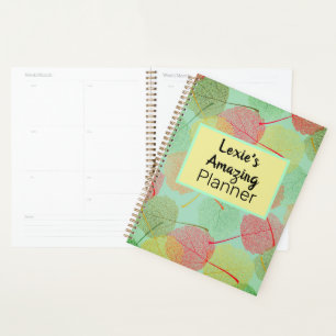 Colourful leaves on Green Personalised Spiral Plan Planner