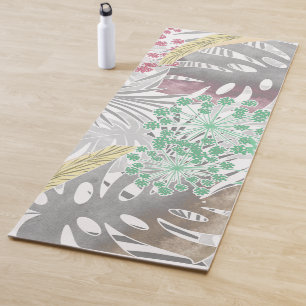 Colourful leaves palm trees tropical yoga mat