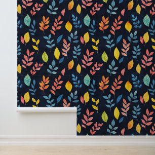 Colourful Leaves Pattern Chalk Drawings Black Bckg Wallpaper
