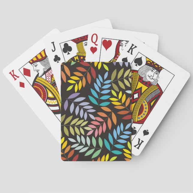Colourful leaves pattern in rainbow colours modern playing cards (Back)