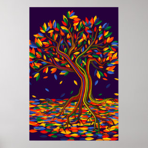 Colourful Leaves Rainbow Tree with Bright Colours Poster