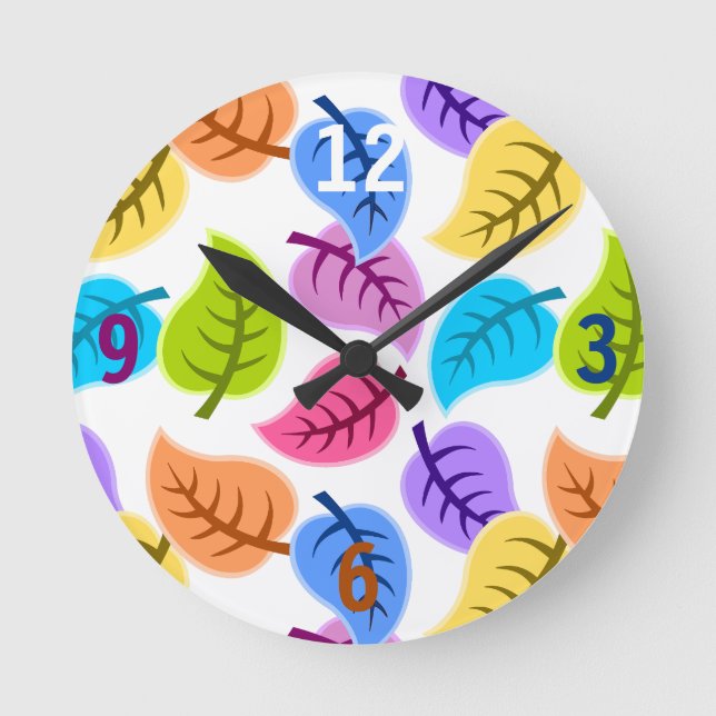 Colourful Leaves Round Clock (Front)