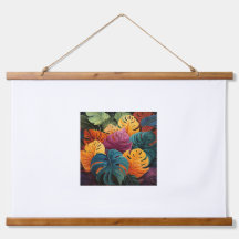 Colourful Leaves Wood Topped Wall Tapestry