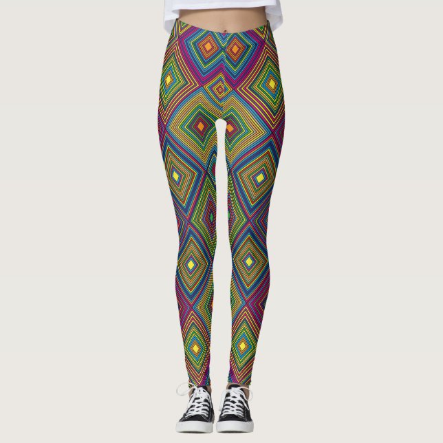 Colourful leggings feature a vibrant geometric  (Front)