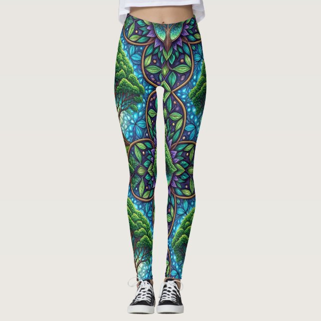 Colourful leggings featuring a vibrant, nature (Front)
