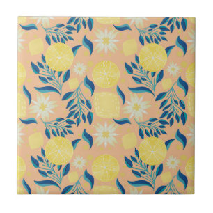 Colourful Lemon Pastel Botanical Pattern Ceramic Tile