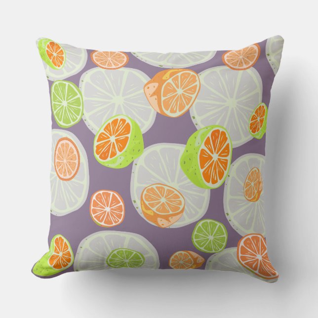 Colourful lemon pattern l Purple and orange Cushion (Front)