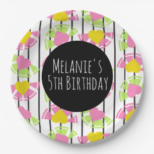 Colourful Lemons and Hearts Slices Birthday Paper Plate