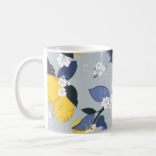 Colourful Lemons: Citrus Floral Pattern Coffee Mug (Left)