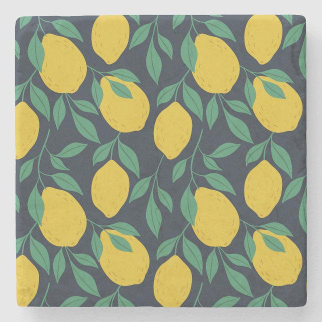 Colourful Lemons: Hand Drawn Vibrance. Stone Coaster (Front)
