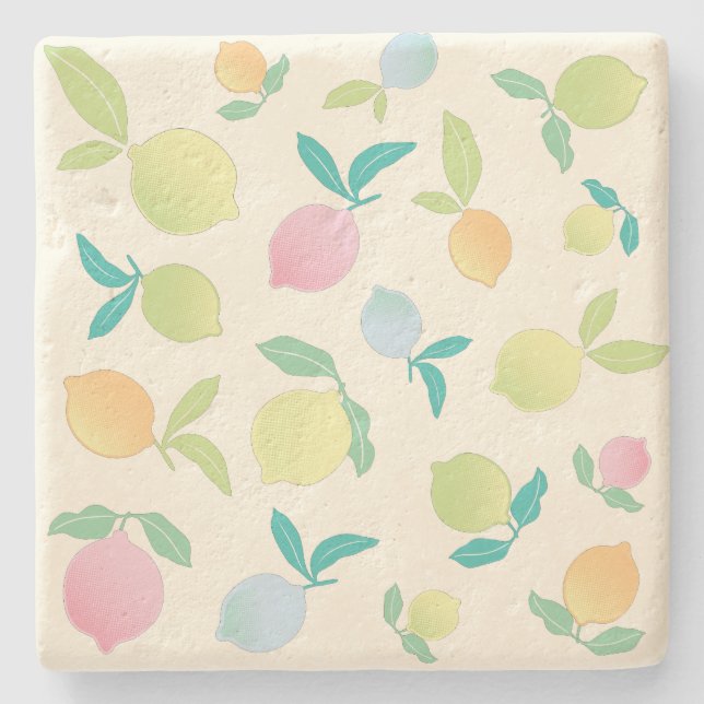 Colourful Lemons Stone Coaster (Front)