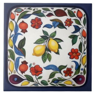 Colourful Lemons Traditional Folk Floral Ceramic Tile