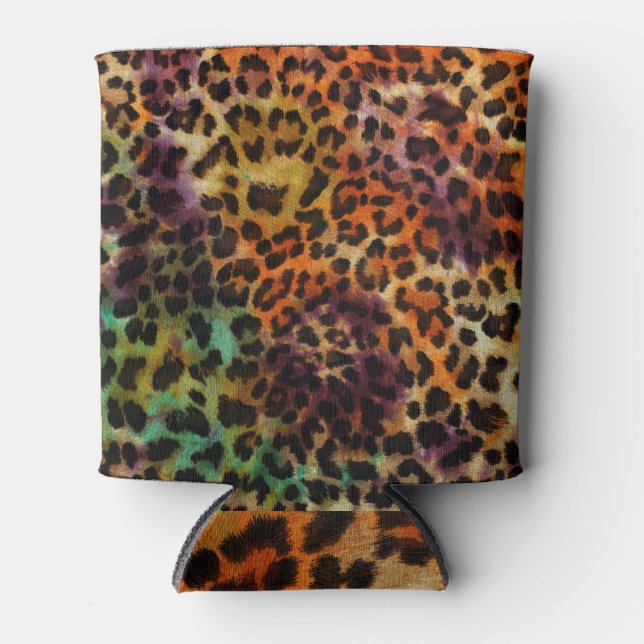 Colourful Leopard: Abstract Vintage Texture Can Cooler (Front)