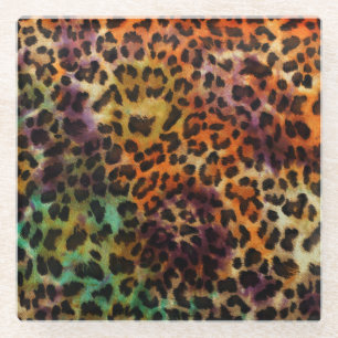 Colourful Leopard: Abstract Vintage Texture Glass Coaster