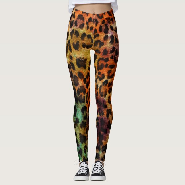 Colourful Leopard: Abstract Vintage Texture Leggings (Front)