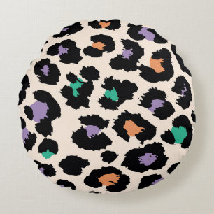 Colourful leopard animal design and backgroundprin round cushion