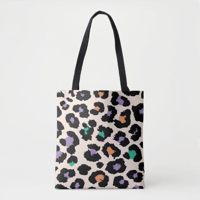 Colourful leopard animal design and backgroundprin tote bag (Front)