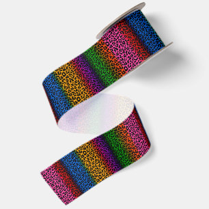 Colourful Leopard Animal Print Design Satin Ribbon