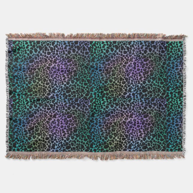 Colourful Leopard Animal Print Throw Blanket (Front)